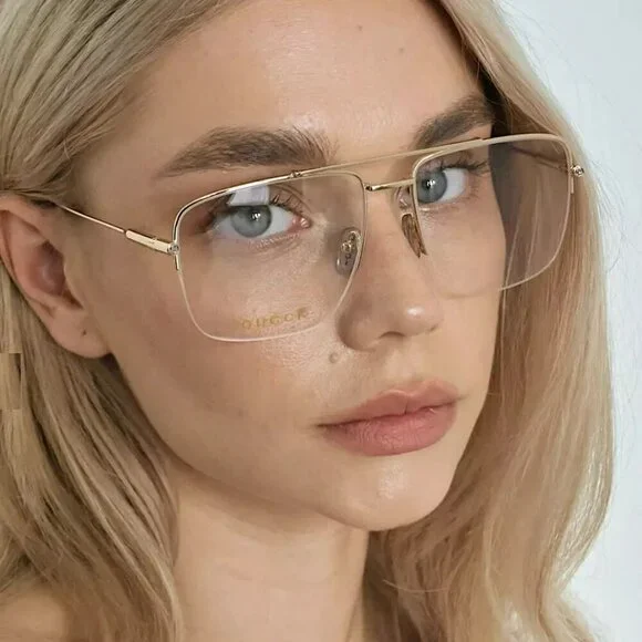 Gucci GG1415O 001 BRAND NEW Eyeglasses Gold Pilot Women